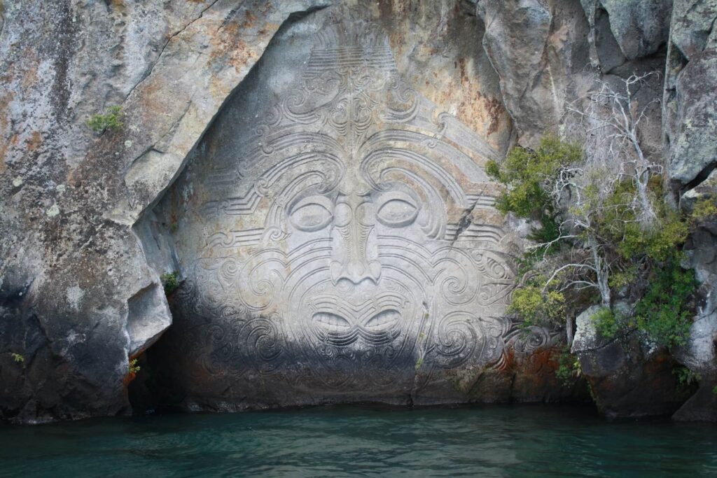 Maori rock carvings in Taupo, NZ